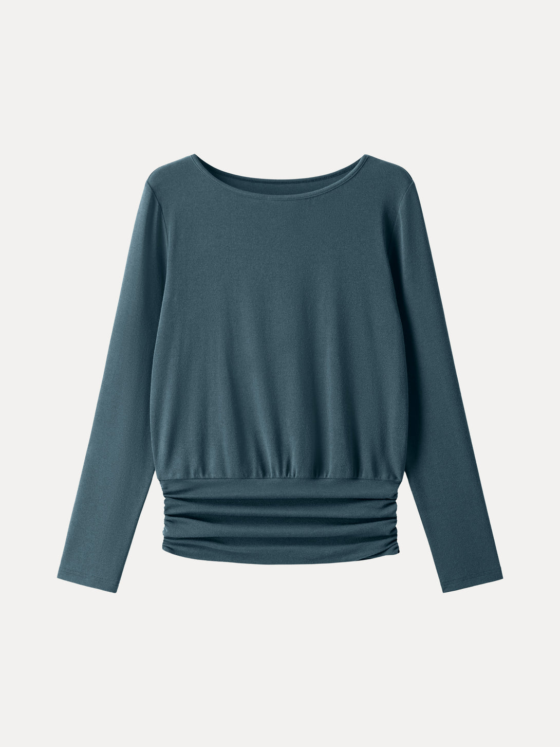 Light Warm Round Neck Side Ruched Top Forest Night XS