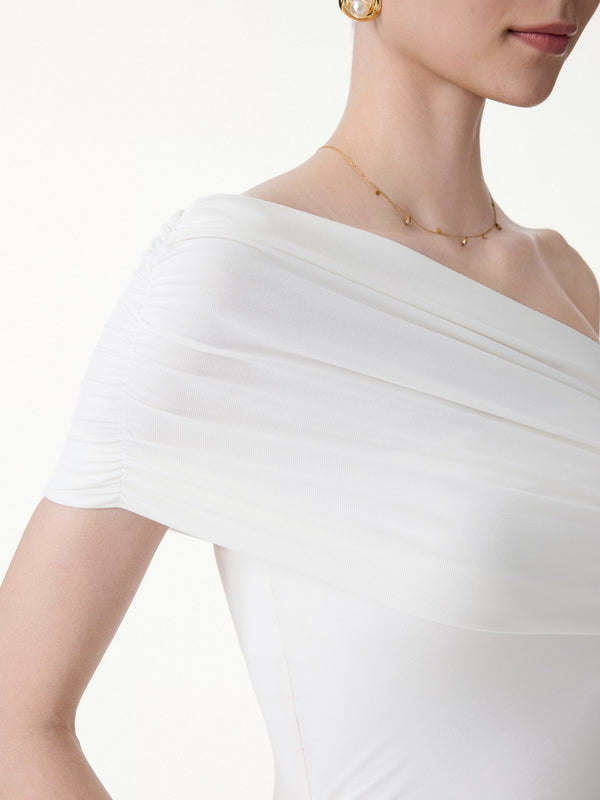 OGLmove Not-See-Thru One Shoulder Gathered Midi Bra Dress