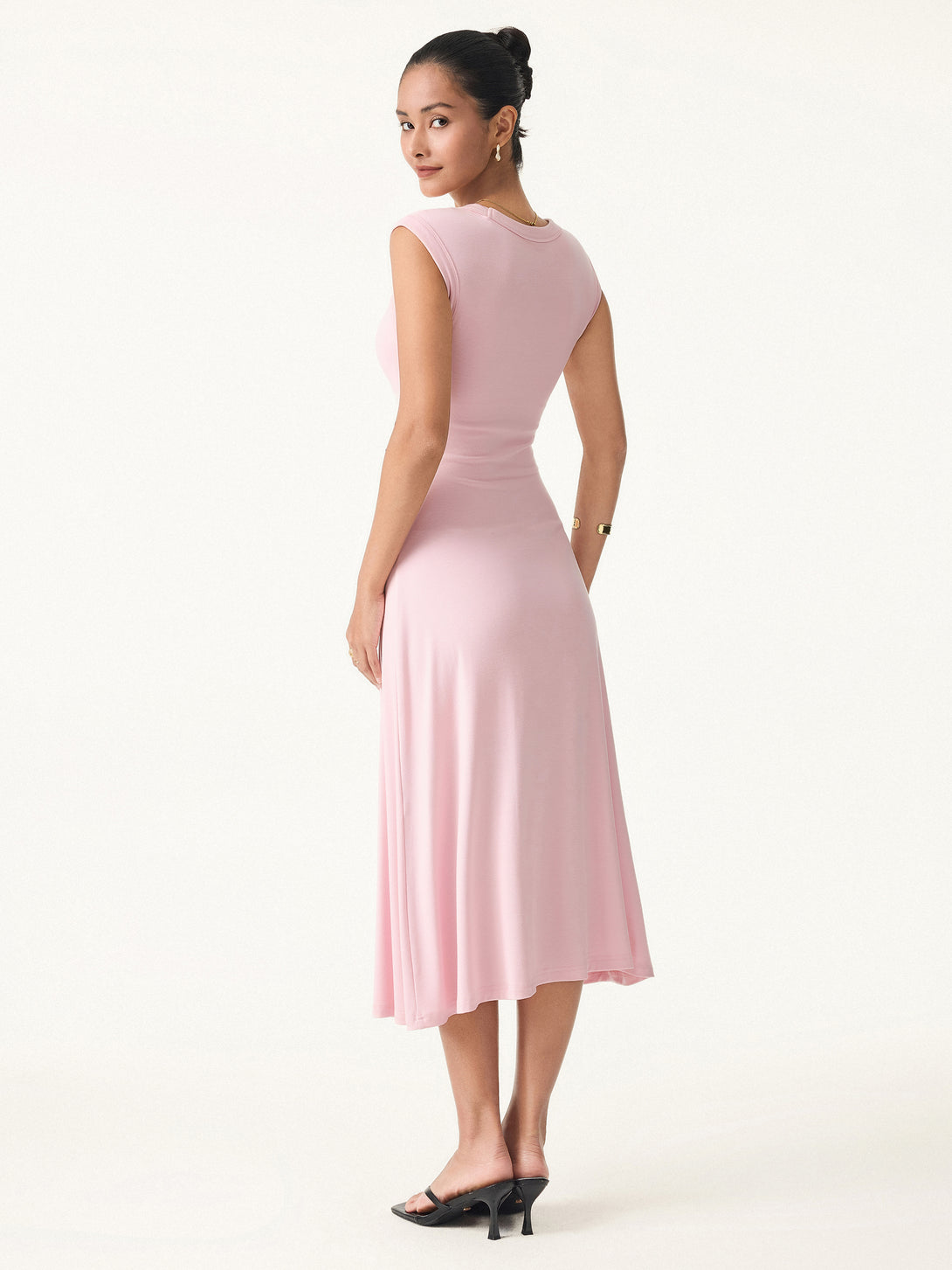 Scoop Neck Side Ruched New Airy Brami Midi Dress