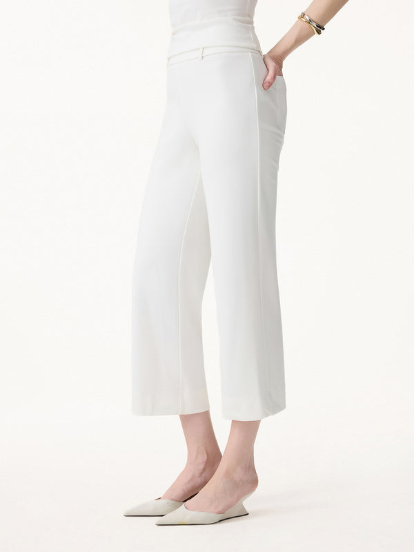 OGLmove Not-See-Thru Mid Rise Cropped Wide Leg Pants with Pockets Regular White