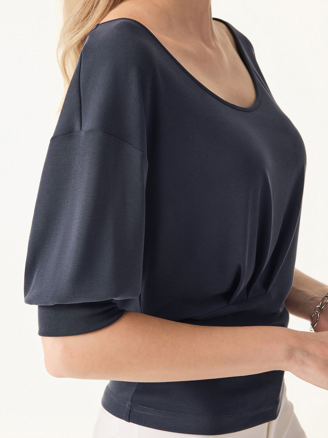 Scoop Neck Short Sleeve Tucked Tee