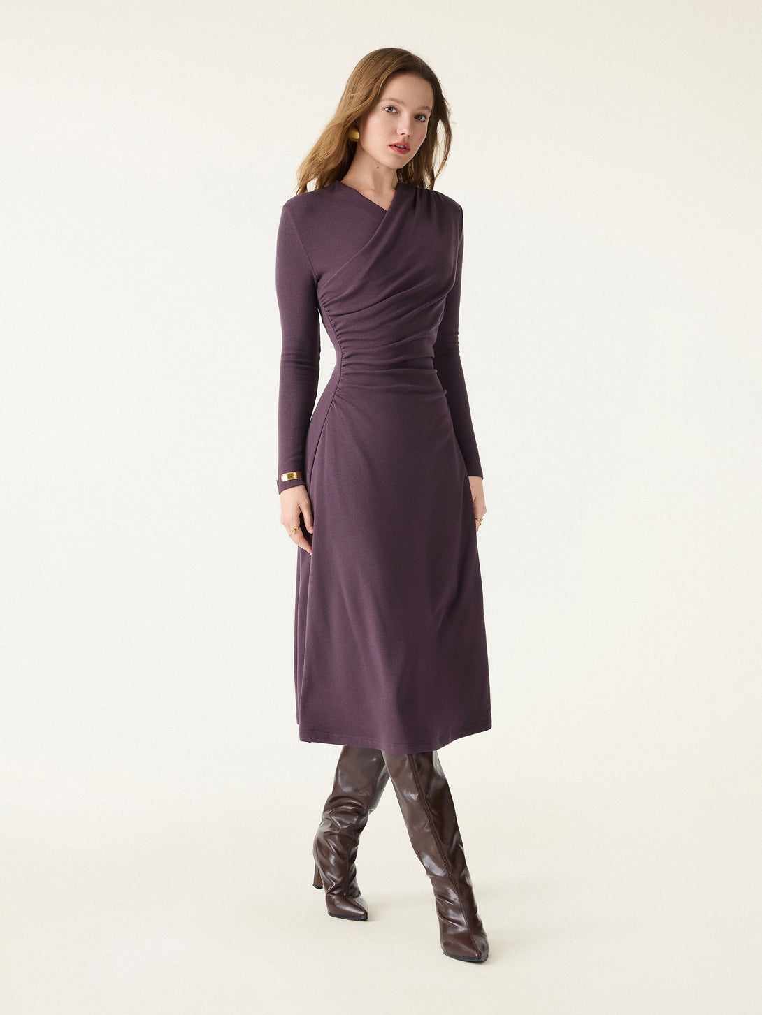 ProWarm Surplice V-neck Ruched Midi Dress