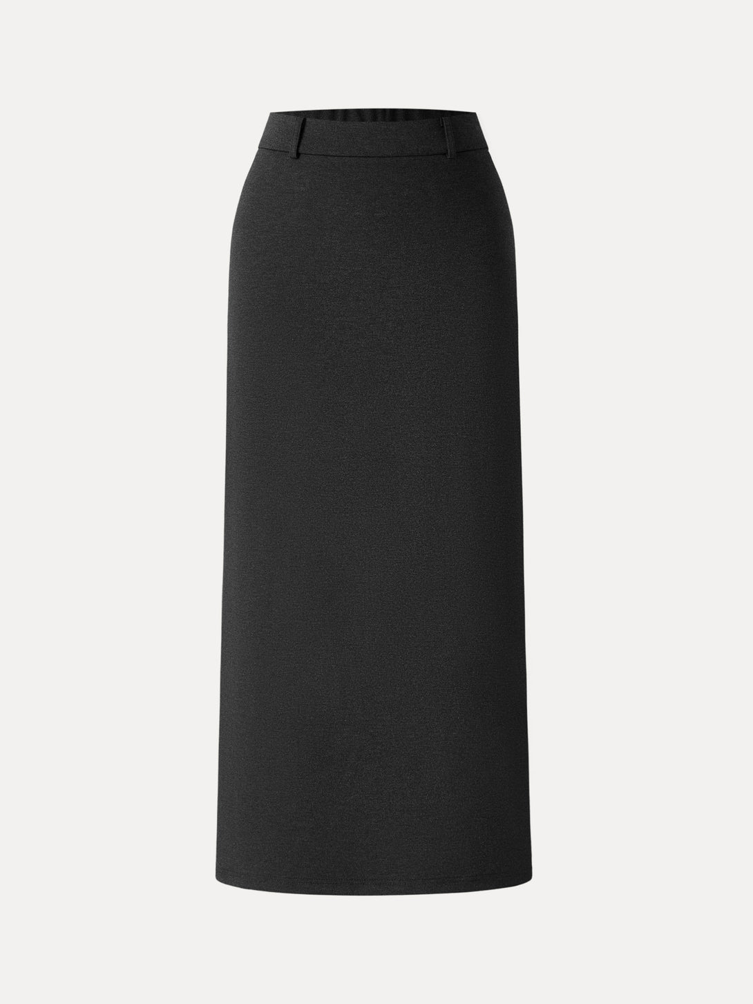 Stretchy Mid Rise Pencil Midi Skirt with Slit Black XS