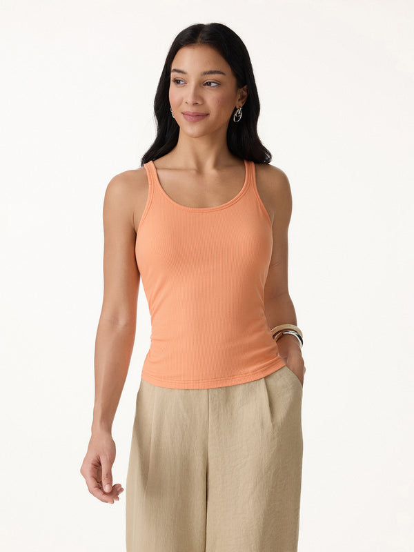 OGLmove Cool-Touch Ribbed Scoop Neck Racer Back Bra Tank Muskmelon Orange XS