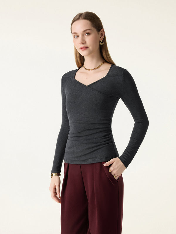 ProWarm Surplice V-neck Ruched Top