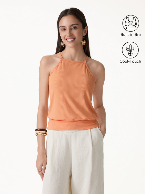 OGLmove CoolTouch High Square Neck Banded Hem Bra Top Muskmelon Orange XS