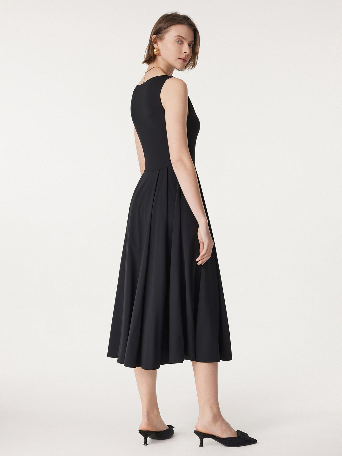 Boatneck Bamboo Ponte Brami Midi Dress with Pockets