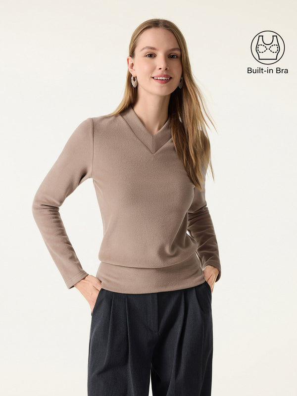 MaxWarm V-neck Long Sleeve Brami with Banded Hem