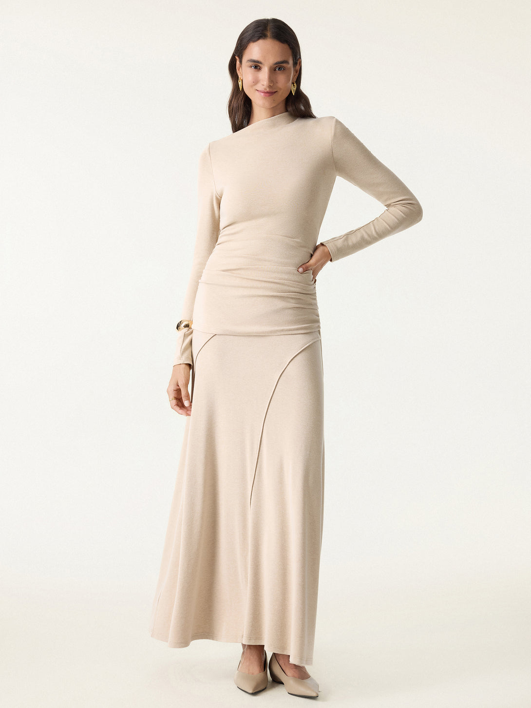 Light Warm Slanted Mockneck Ruched Brami