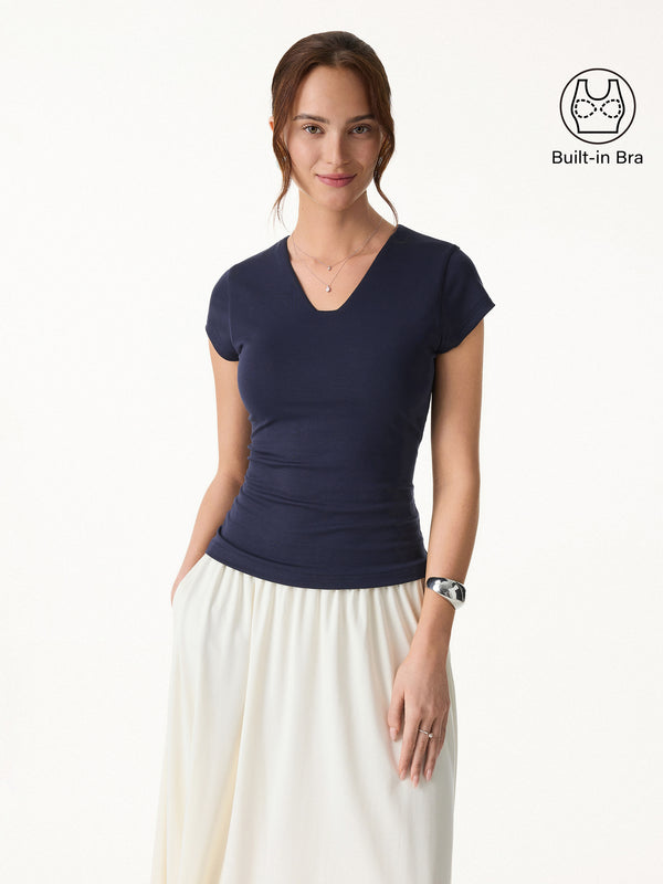 OGLmove Cool Smooth V-Neck Cap Sleeve Bra Top Universe Navy XS