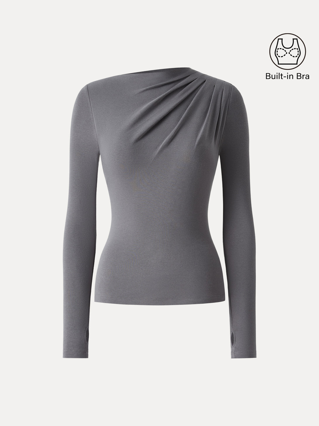 ProWarm Ruched Boatneck Long Sleeve Brami with Thumbholes