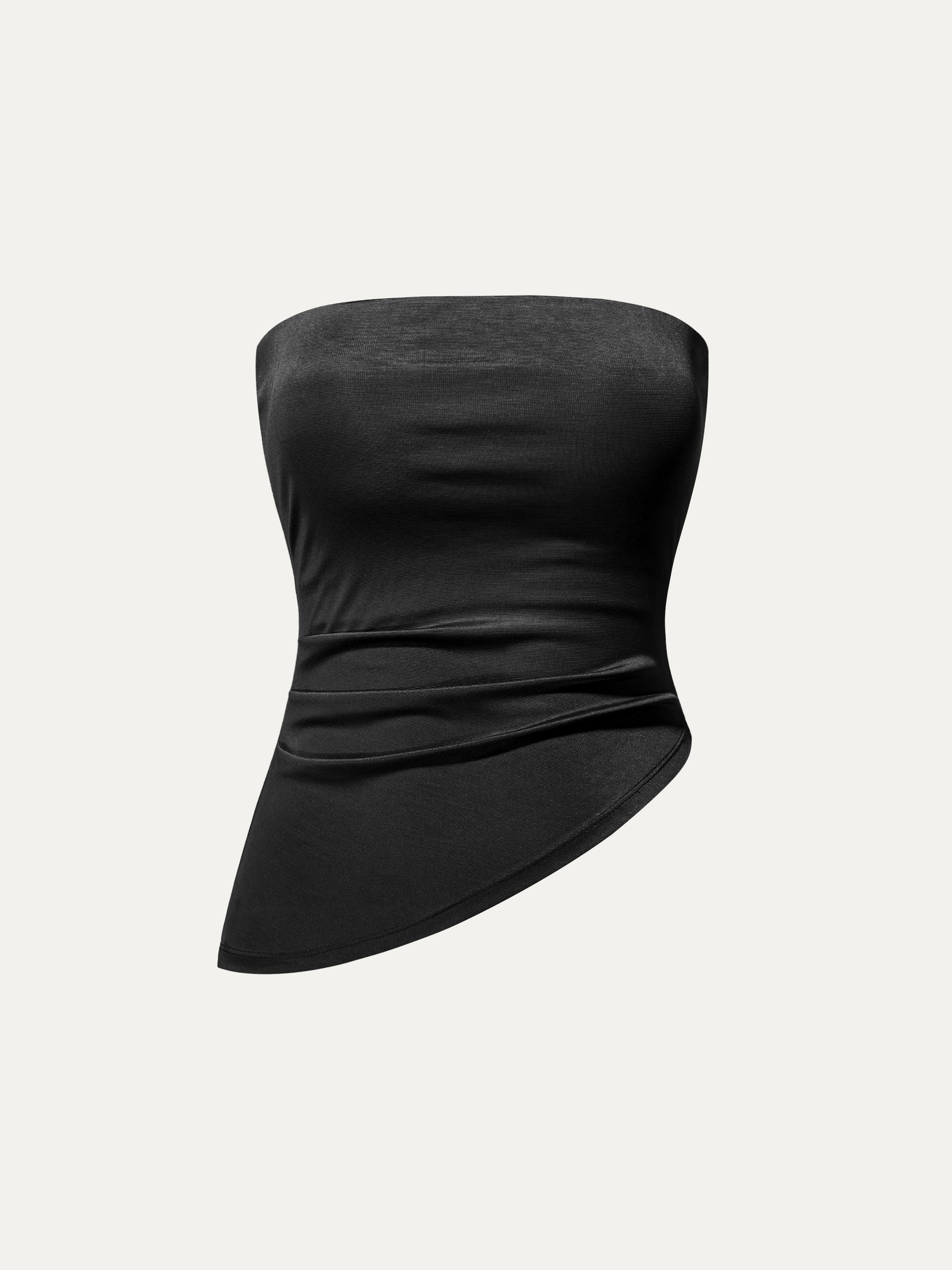 Silk-Like Acetate Tossa Brami Tube Top - Black