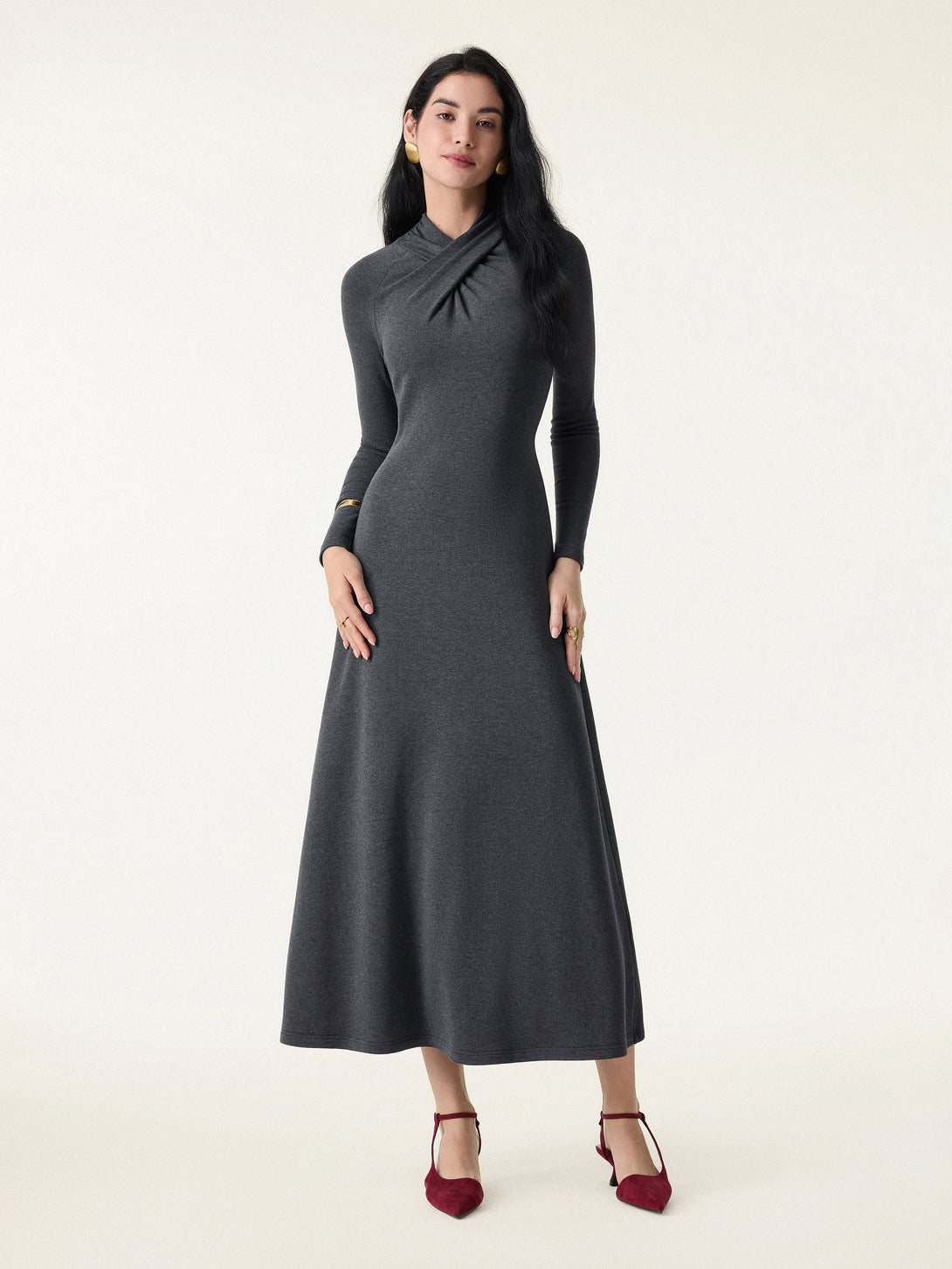 ProWarm Twisted Mockneck Midi Dress Heather Black XS