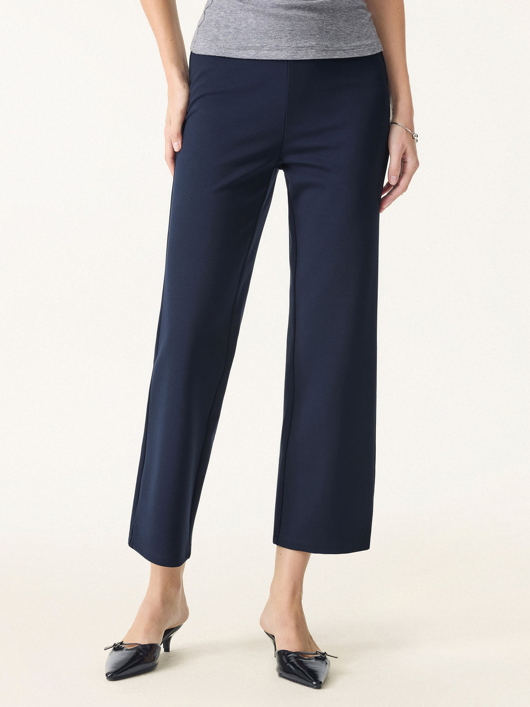 4-way Stretch Mid Rise Cropped Straight Pull-on Pants with Pockets