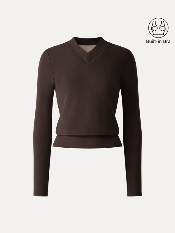 MaxWarm V-neck Long Sleeve Brami with Banded Hem Espresso Shut XS