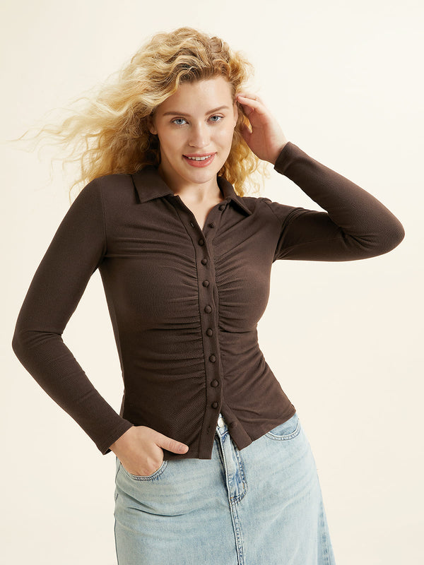 Cozy Brushed Rib Fitted Button-Front Shirt