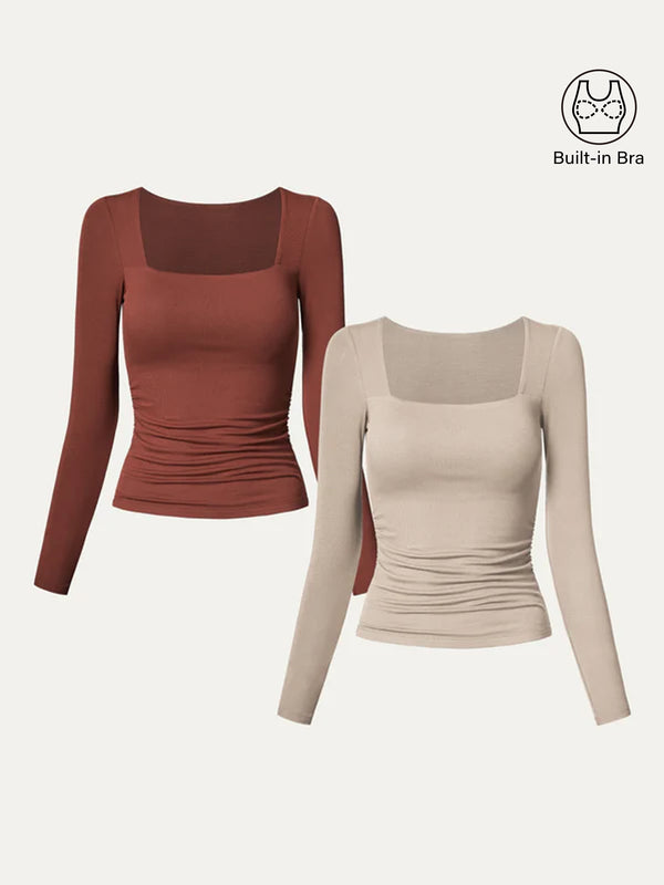 Eco-SkinKiss®2.0 Square Neck Ruched Brami Top 2Pcs Set