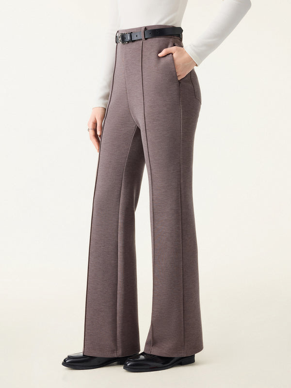 Double-Faced Cozy High Rise Pintuck Pull-on Pants with Pockets Regular French Brown