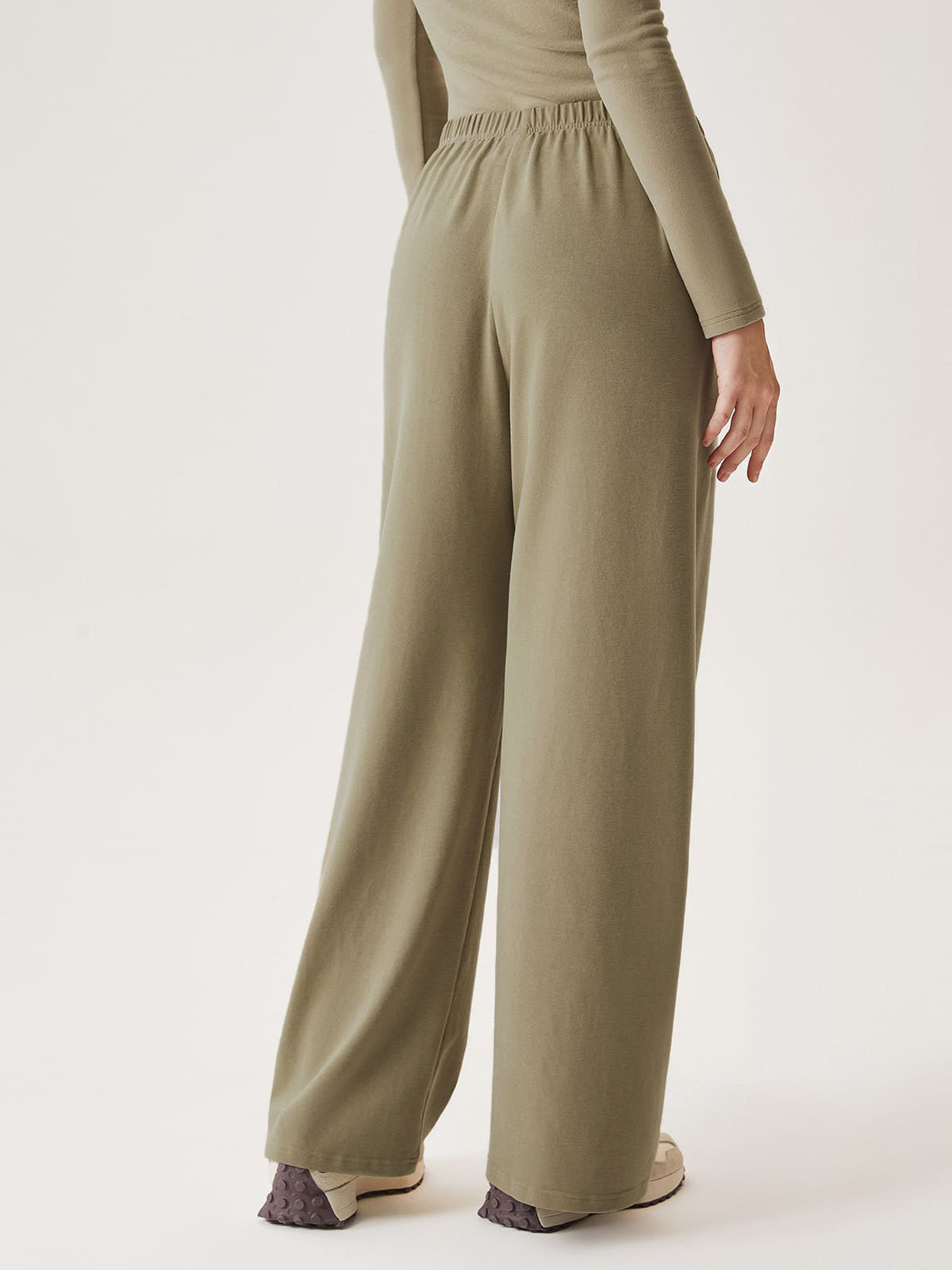 Elastic Waist Tappered Wide Leg Pants - Griege