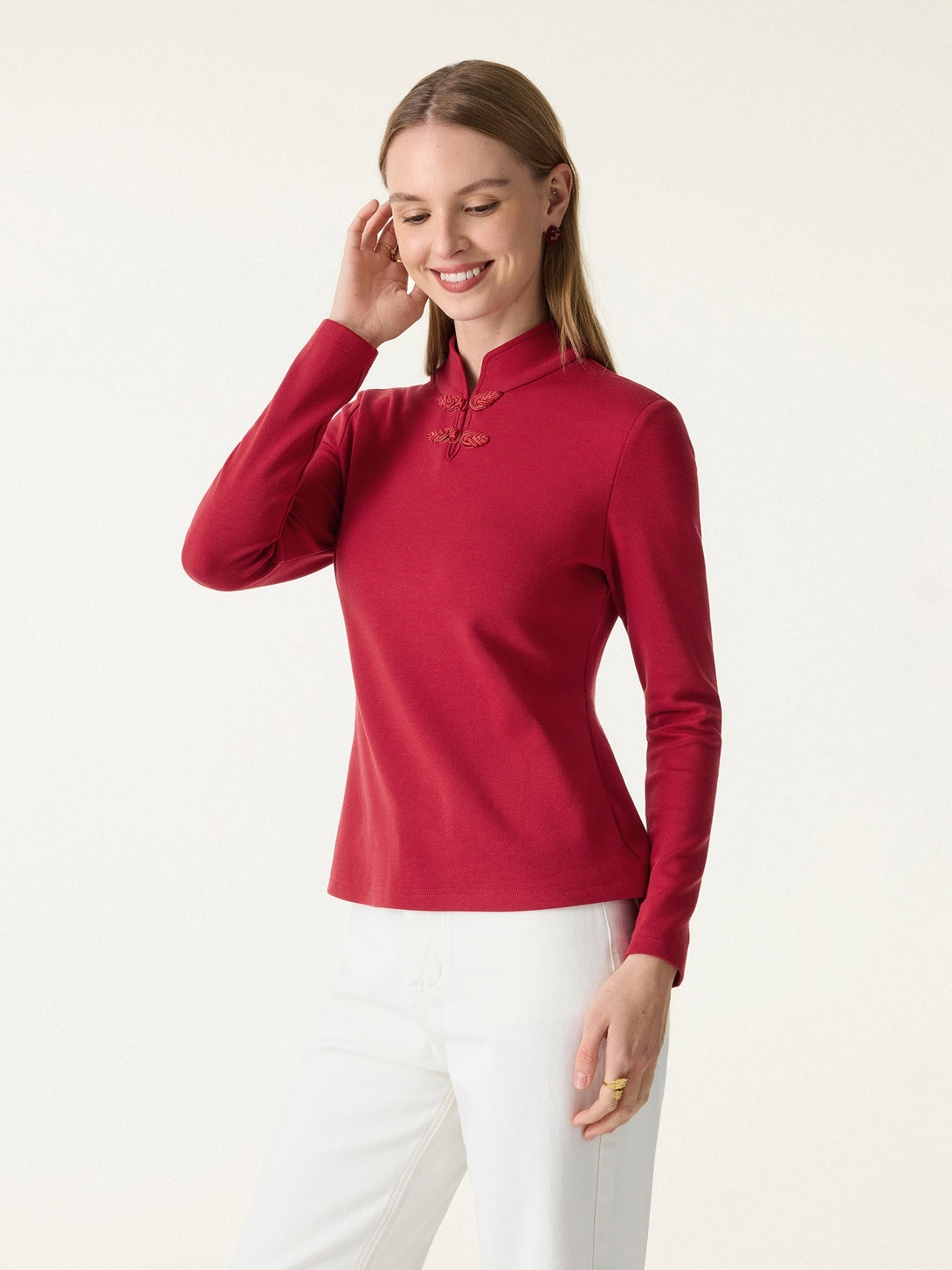 Mandarin Collar Long Sleeve Brami with Frog Buttons