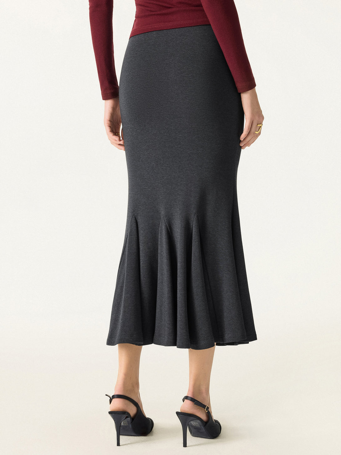 Brushed Inside Mermaid Flare Pull-On Midi Skirt
