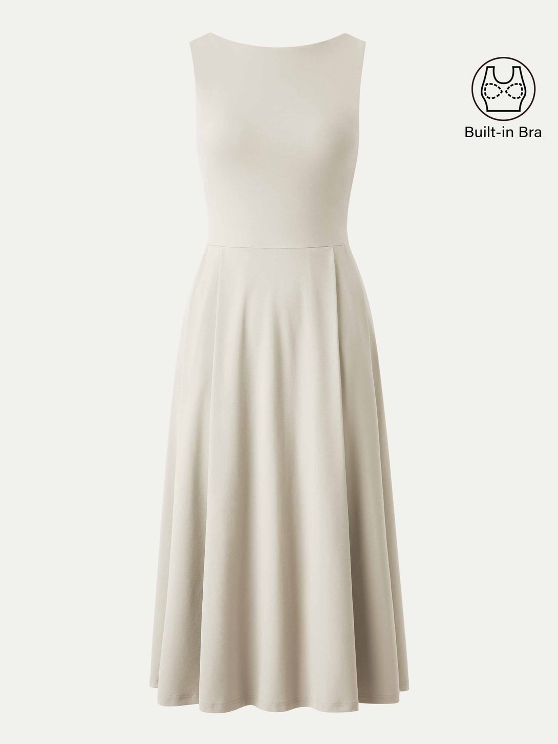 Boatneck Bamboo Ponte Brami Midi Dress with Pockets Milk Cream XS