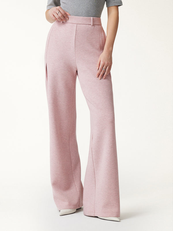 OGLmove FuzzLuxe High-Rise Wide-Leg Tuck Pants with Welt Pockets Regular Heather Millennial Pink