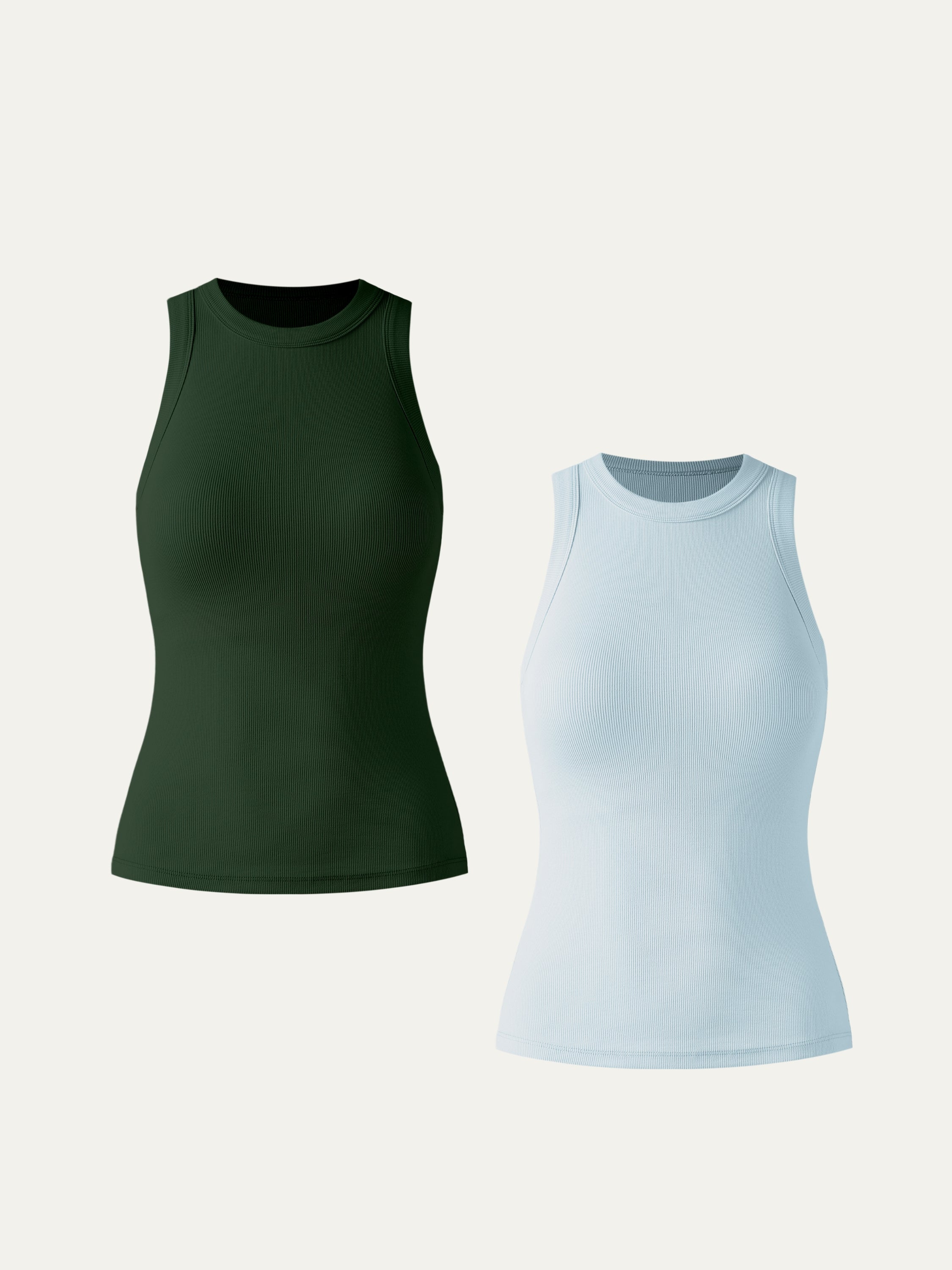 Plantive® Casual Round Neck Brami Tank 2Pcs Set - Black/Essex Green