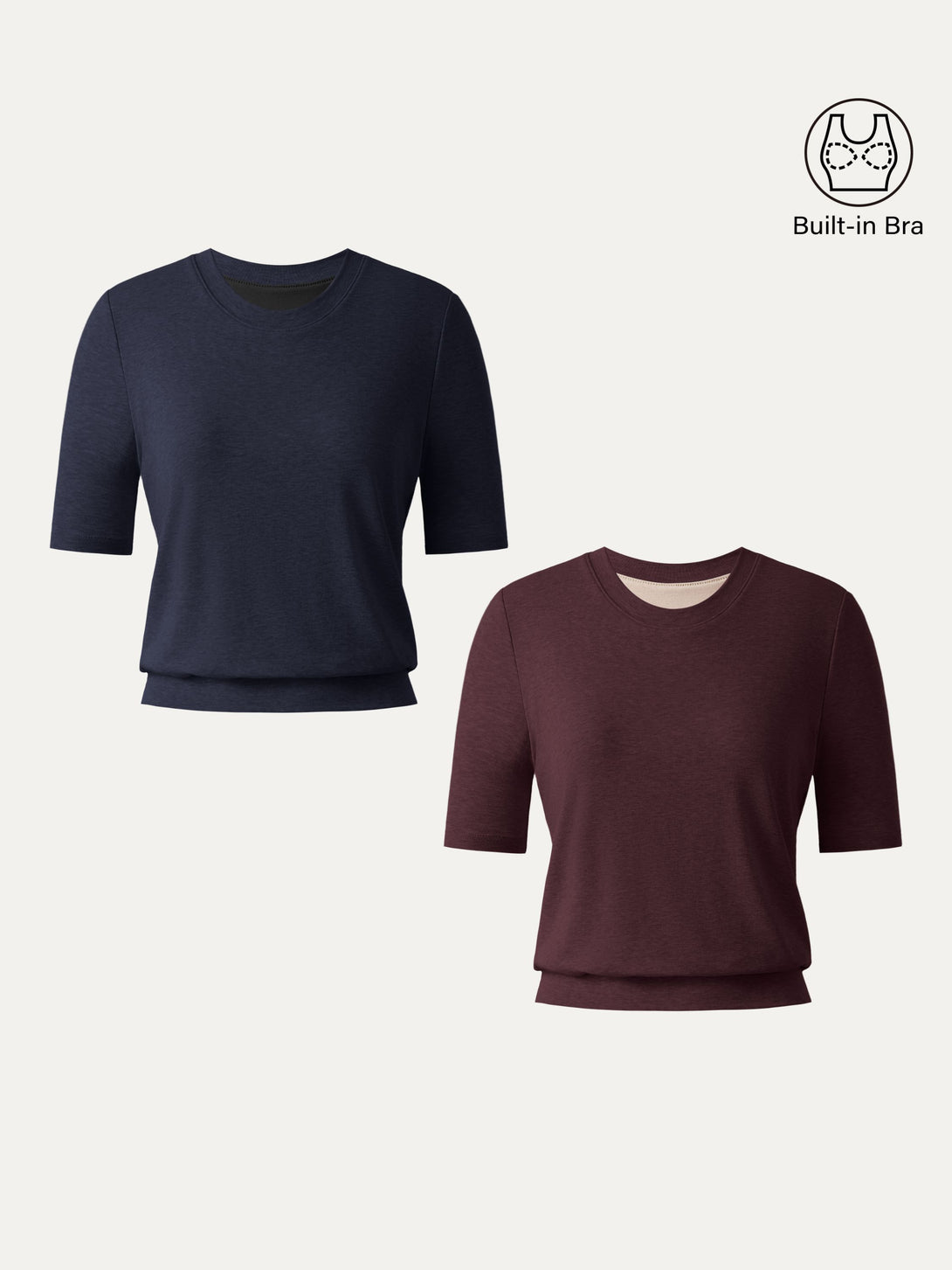 Lyocell Wool Crewneck Brami with Banded Hem Smoky Navy/Ruby Berry XS