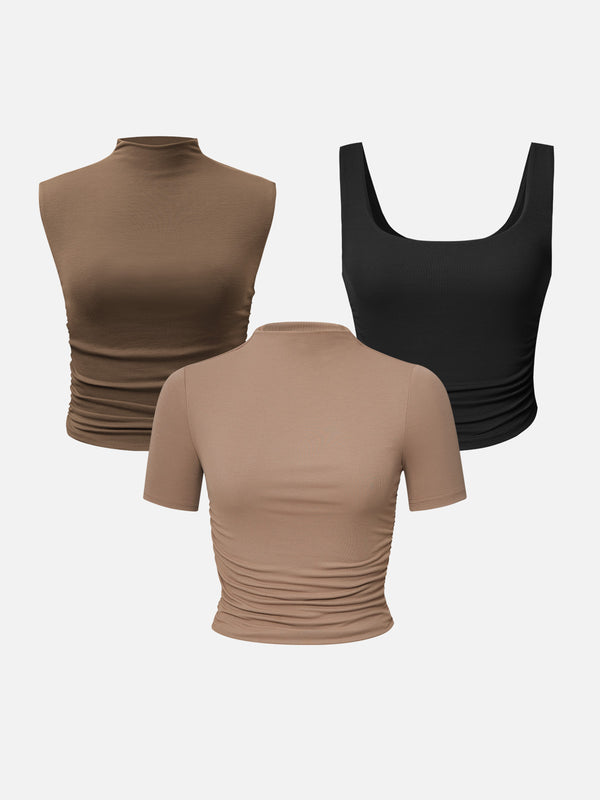 Eco-SkinKiss® Ruched Sides Short Sleeve Top & Tank Tops-3Pcs Set