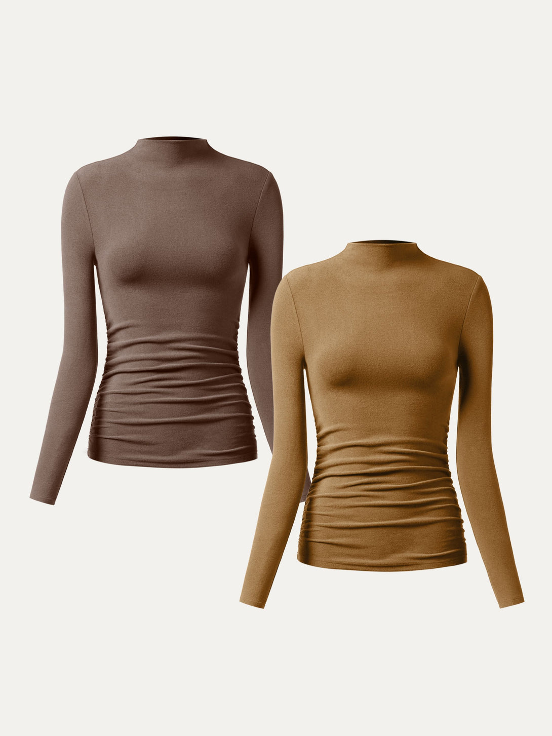 2Pcs Set Thermal Ruched Sides Tuckable Mockneck Top