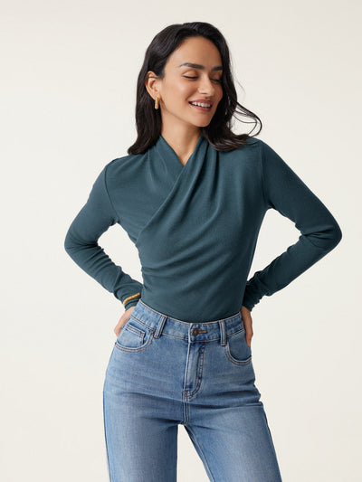 OGLmove 2Pcs Set Surplice Long Sleeve Top