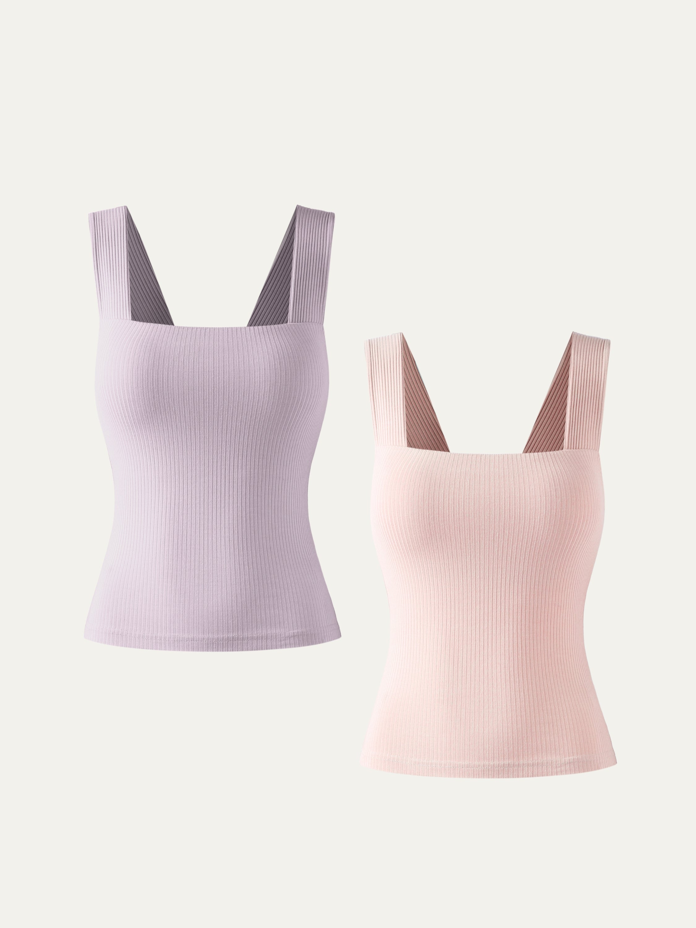 Plantive® Square Neck Brami Tank 2Pcs Set - Elephant/Powder Pink