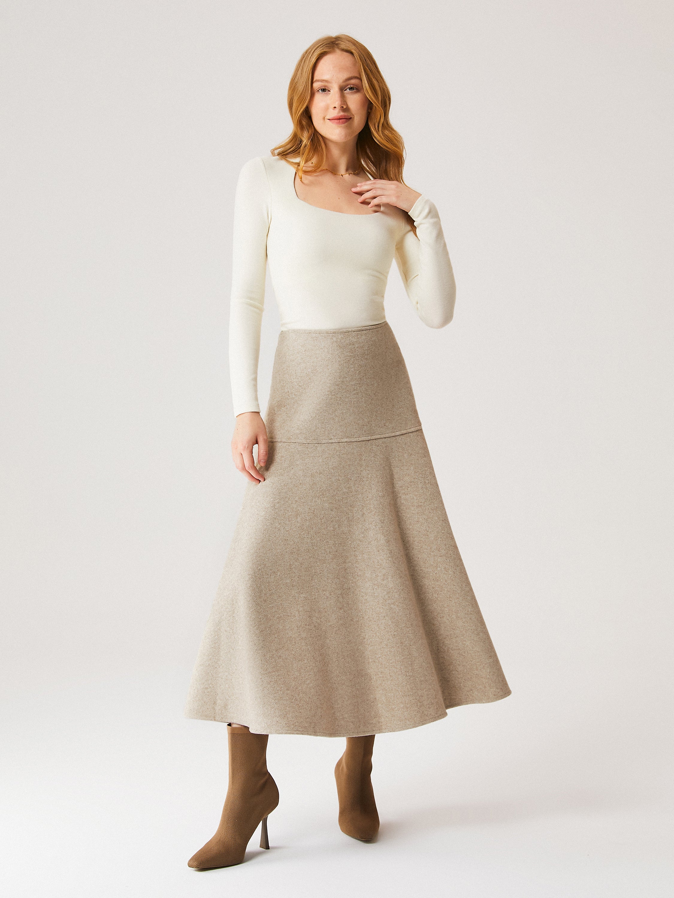 Wool-Like Flared Maxi Skirt – OGLmove