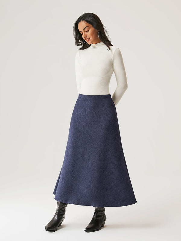 Elastic Waist A-Line Midi Skirt