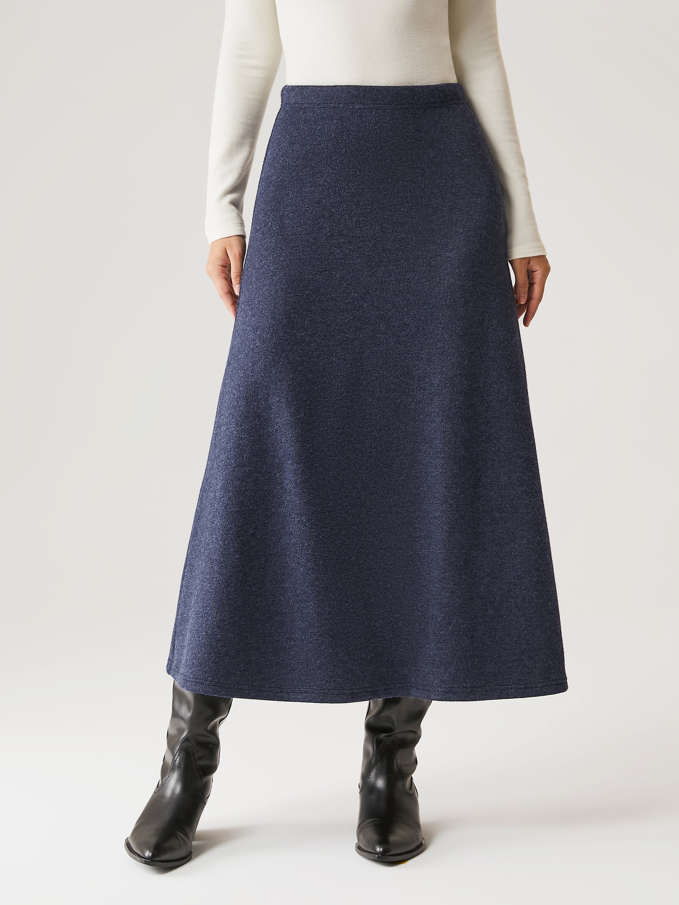 Cashsoft Elastic Waist A-Line Midi Skirt - Denim Like