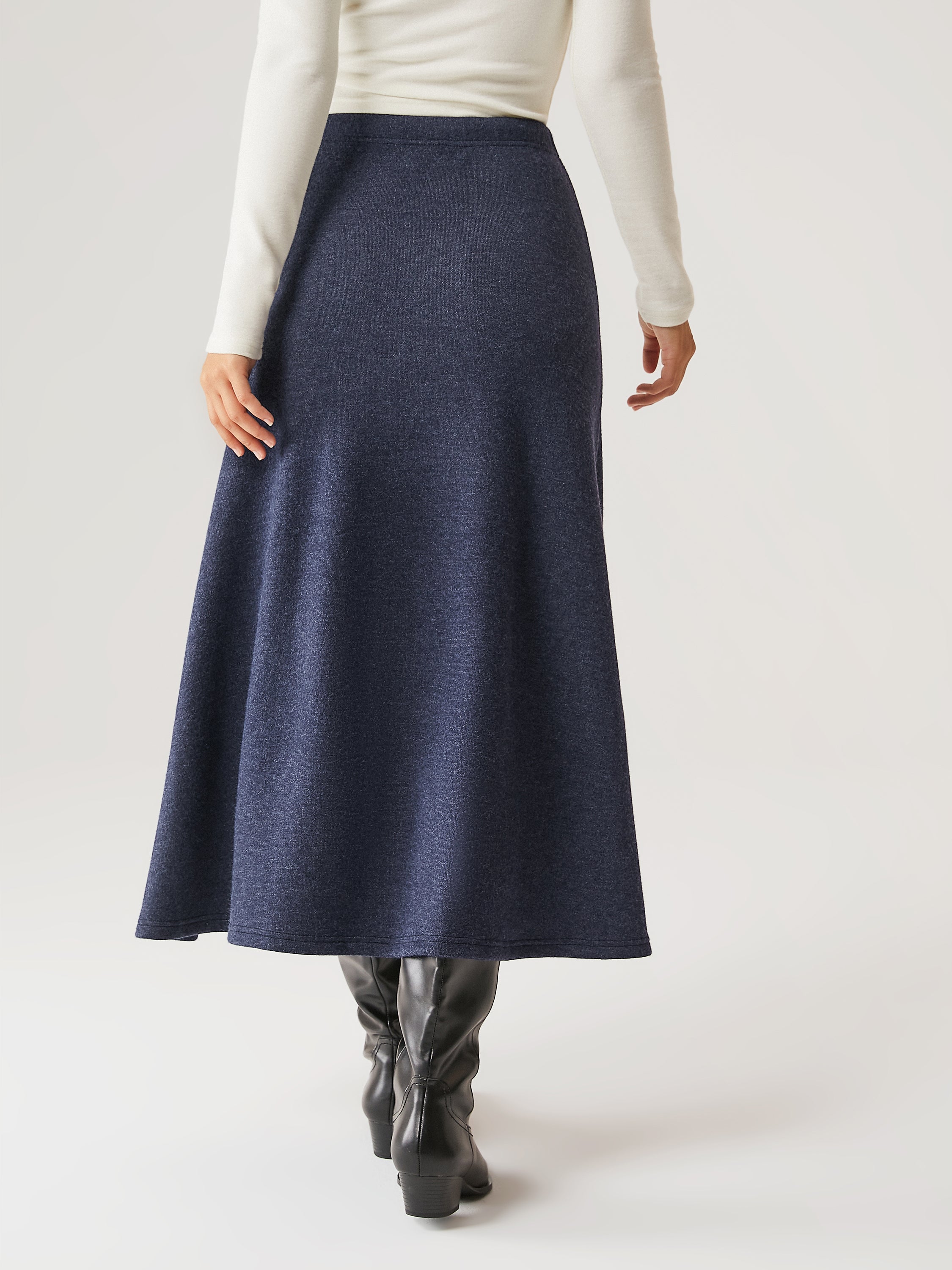 Cashsoft Elastic Waist A-Line Midi Skirt - Denim Like