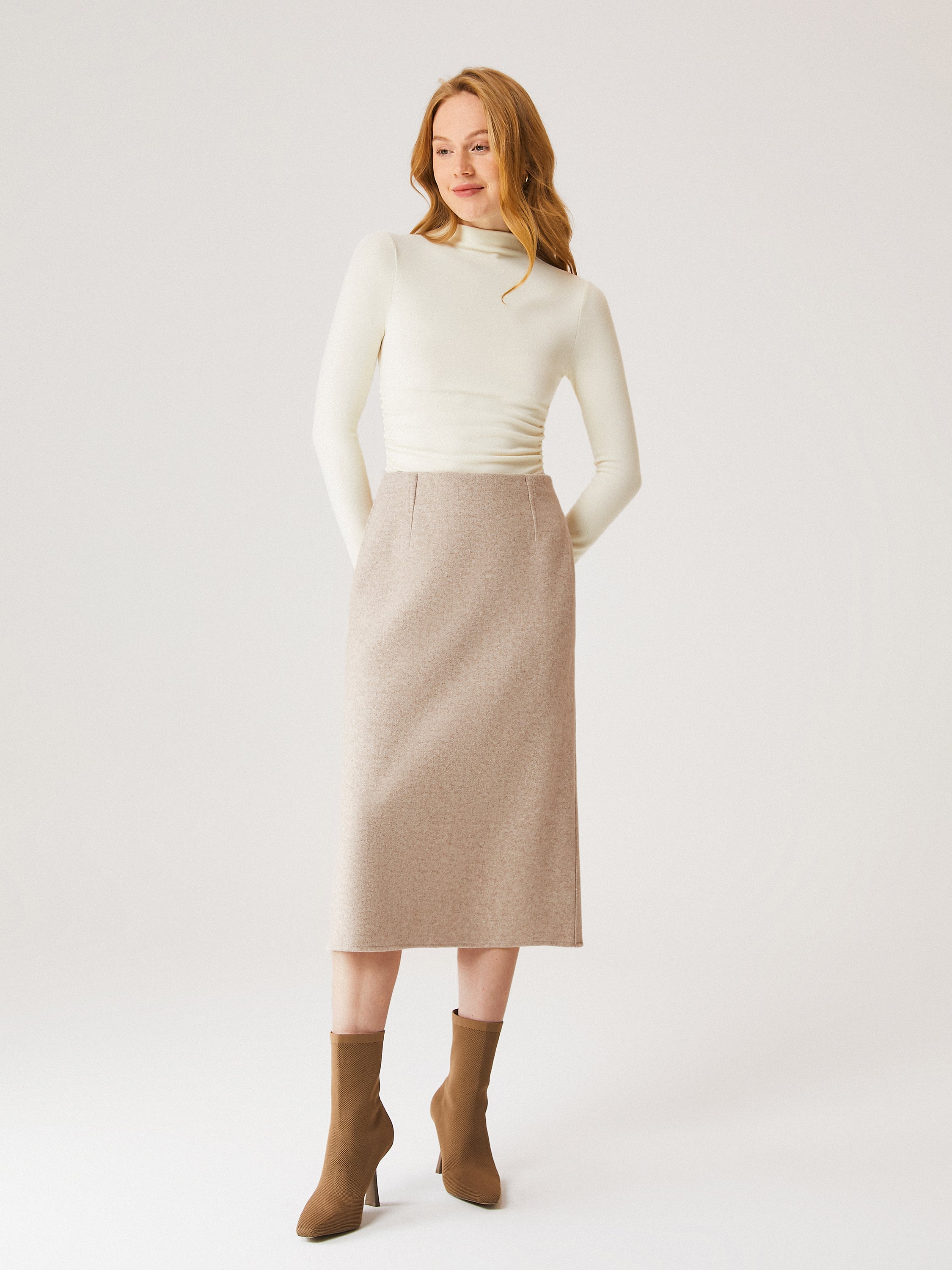 Ogl Wool-Like A-Line Midi Skirt