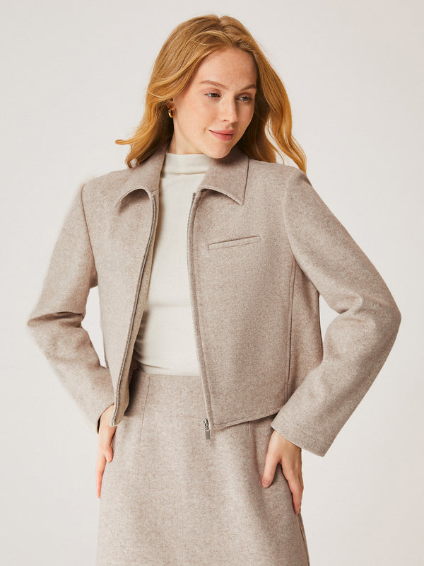 Cashmere-like Full-Zip Cropped Jacket