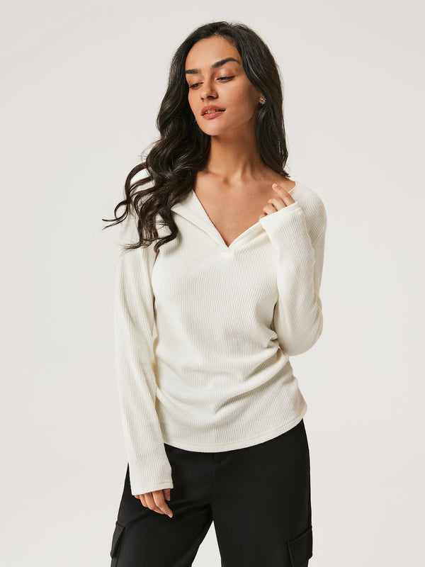 Relaxing Gathered Sides Henley Top