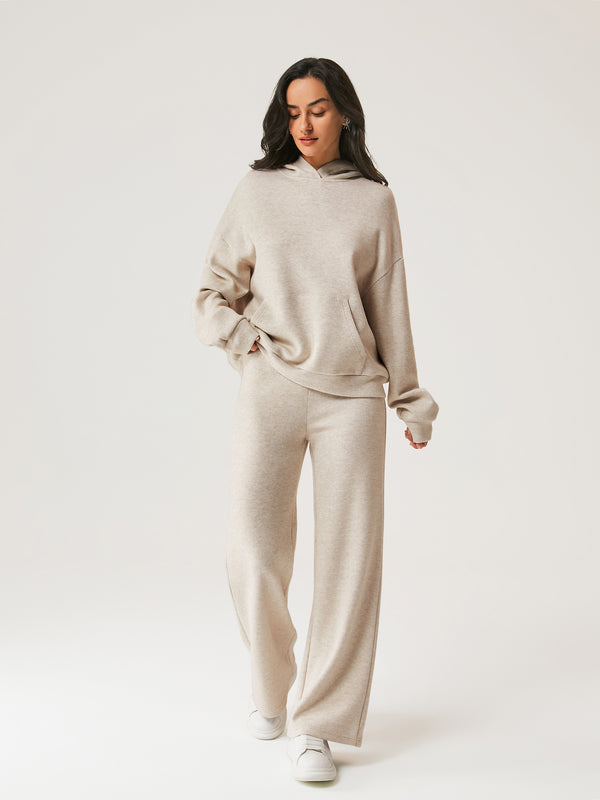 Cashsoft Oversized Hoodie Sweater & Elastic Waist Wide Leg Pant 2Pcs Set