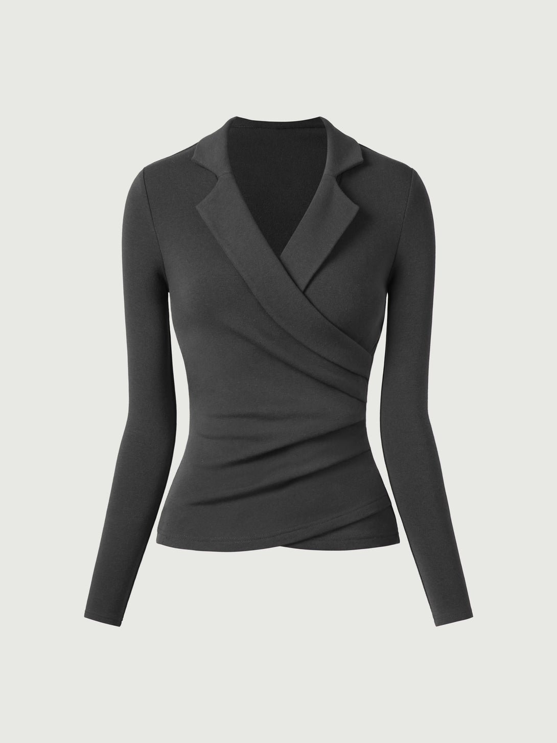 Collared Surplice Top Heather Black XS