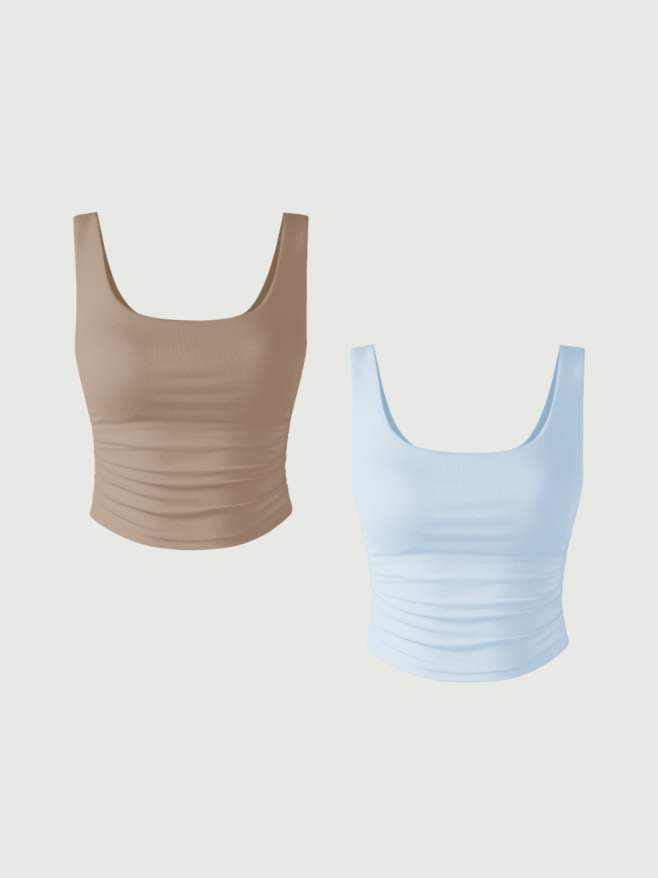 Eco-SkinKiss®2.0 Ruched Sides Square Brami Tank Top 2Pcs Set - Sky Glass/Oatmeal