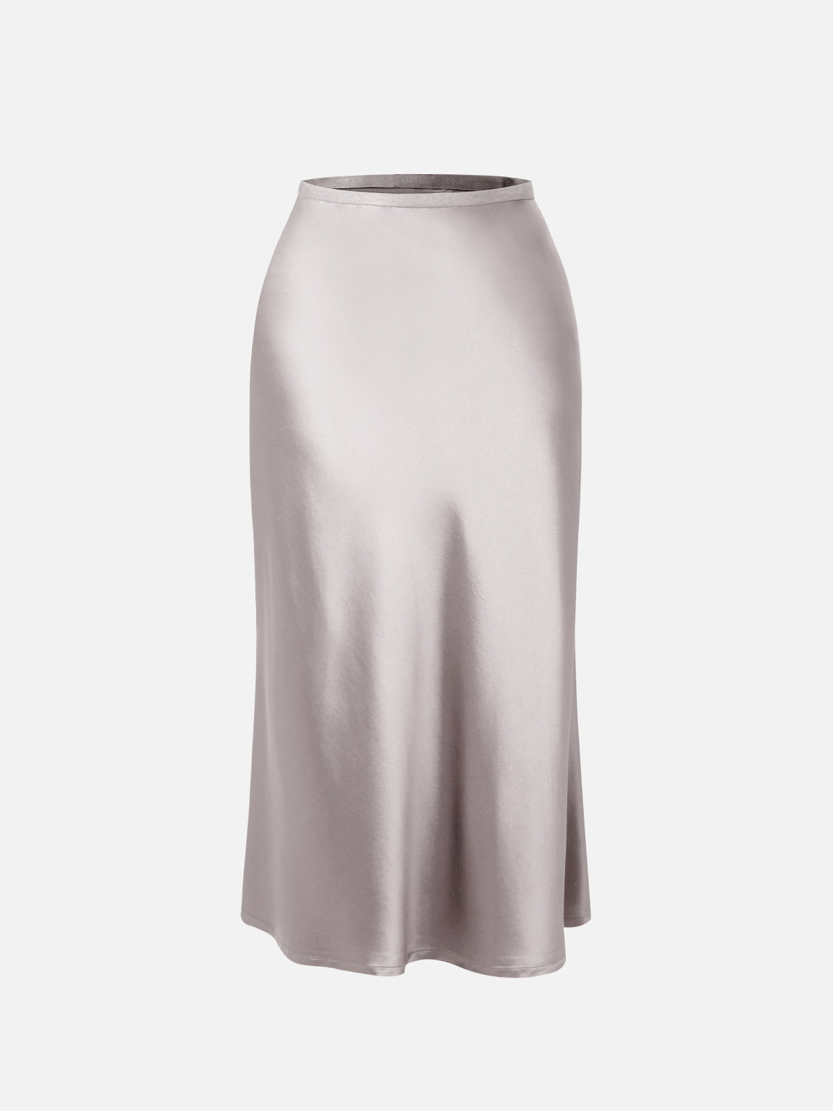 Silk-Like Satin Midi Slip Skirt Bias-Cut High Waisted Womens Skirt