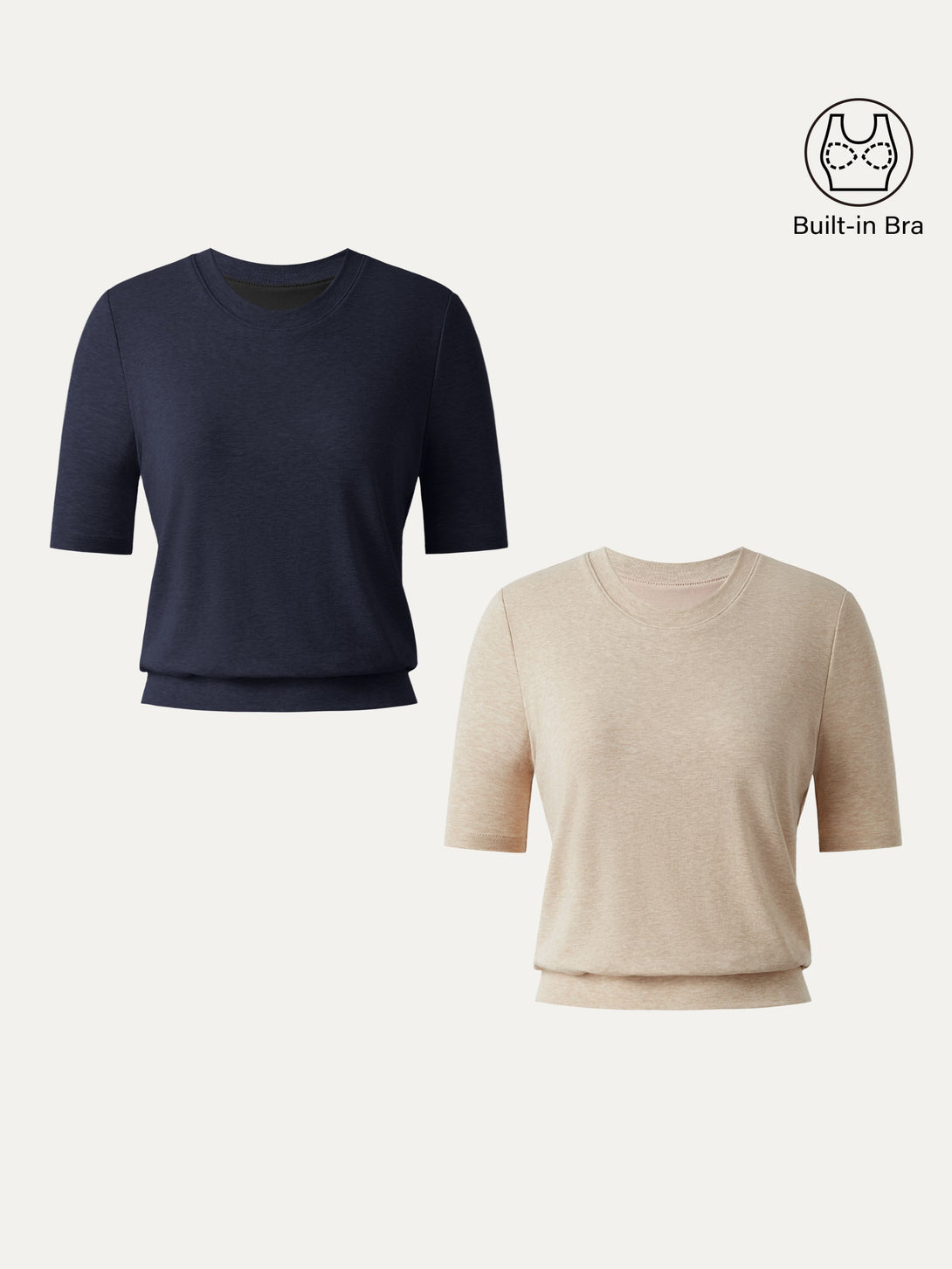 Lyocell Wool Crewneck Brami with Banded Hem Smoky Navy/Heather Tan XS