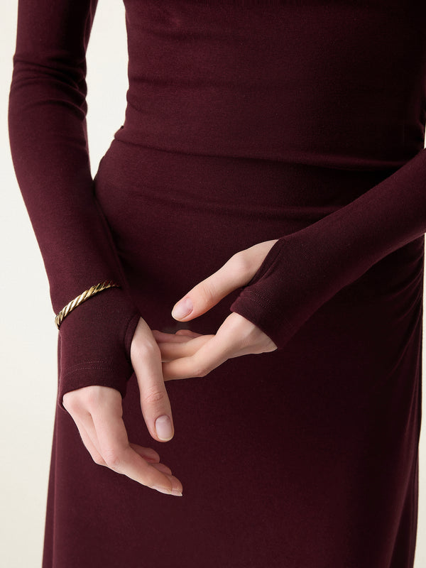 ProWarm Mockneck Ruched Midi Brami Dress with Thumbhole
