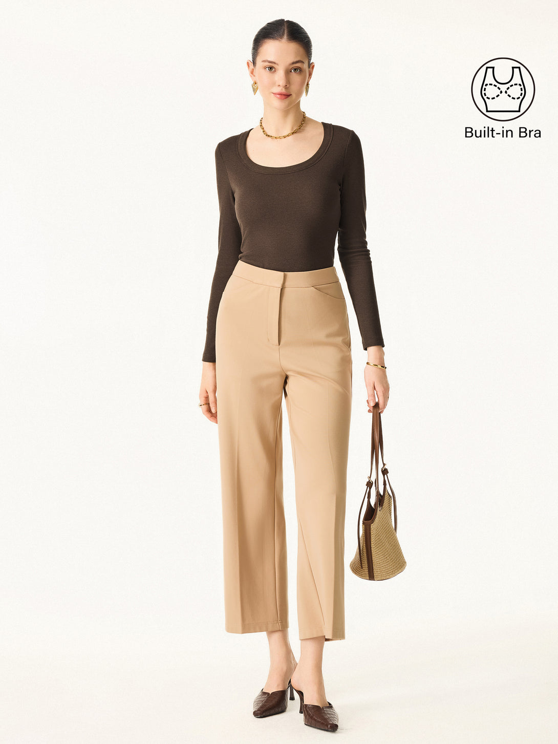 Essential Round Neck Ribbed Long Sleeve Brami