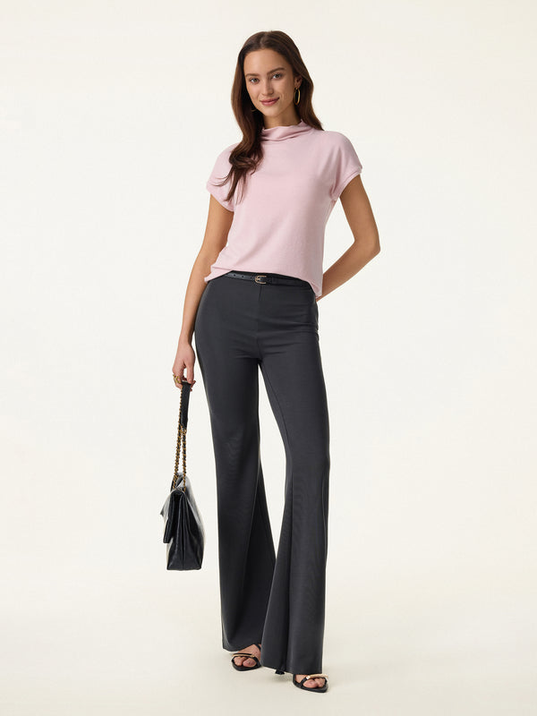 Lyocell Wool Semi-Sheer Mockneck Cap Sleeve Top