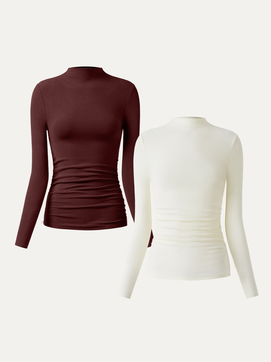 2Pcs Set Thermal Ruched Sides Tuckable Mockneck Top