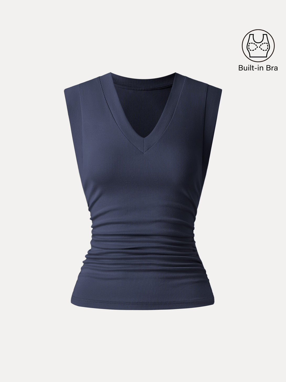 Stretch Cotton V-neck Side Ruched Muscle Brami Top Brami Top Navy